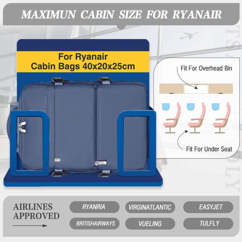 xlodea for Ryanair Cabin Bags 40x20x25 Underseat Cabin Bag Carry-ons Hand Luggage Bag Travel Backpack Cabin Size for Ryanair Backpack with Charging Port, Trolley Sleeve, Anti Theft Pocket - Image 2