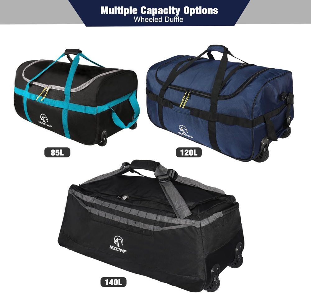 REDCAMP 120L Extra Large Holdall with Wheels, Foldable Wheeled Duffle Bag Travel Bag,Lightweight Waterproof Soft Suitcase Luggage with Rollers for Camping Sports Outdoor, Black - Image 75