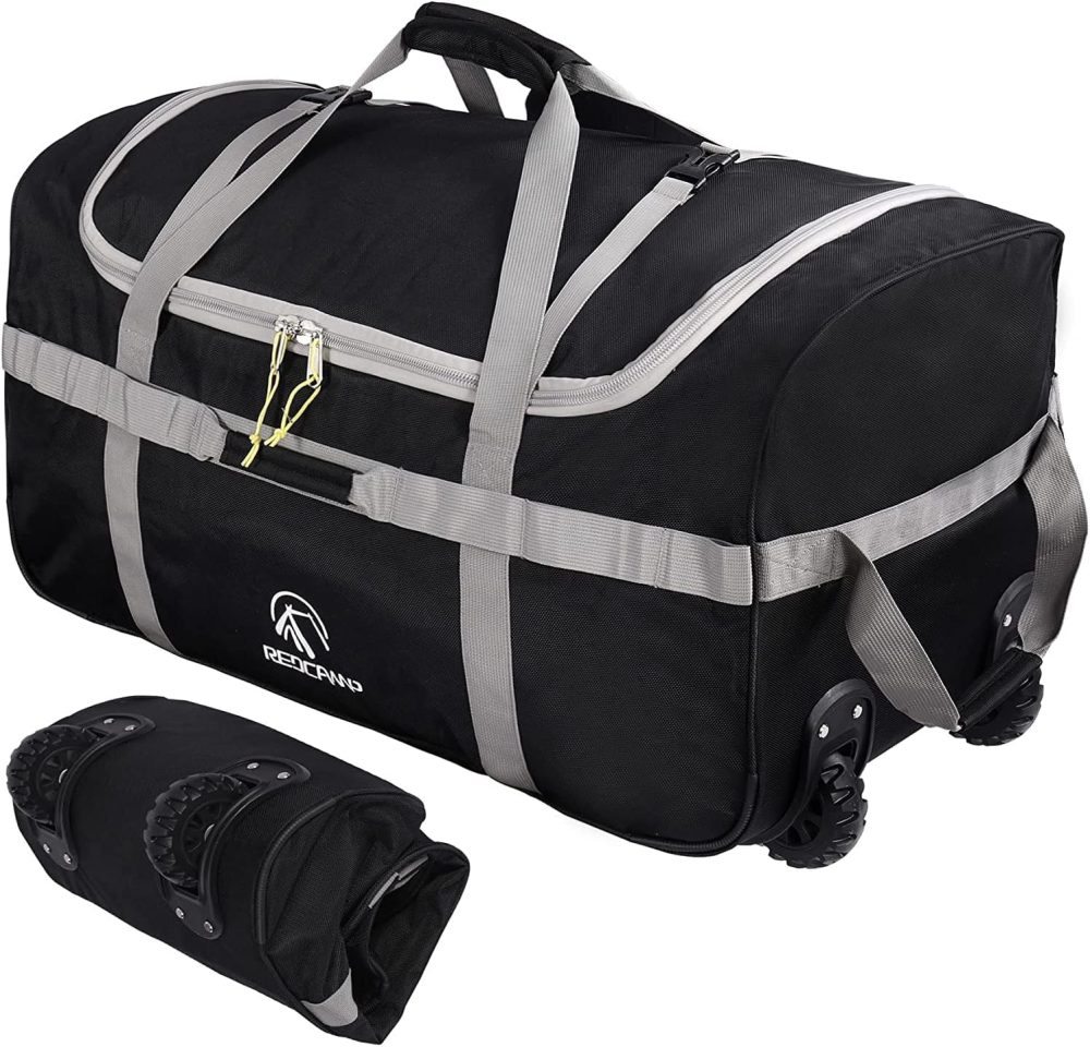 REDCAMP 120L Extra Large Holdall with Wheels, Foldable Wheeled Duffle Bag Travel Bag,Lightweight Waterproof Soft Suitcase Luggage with Rollers for Camping Sports Outdoor, Black - Image 51