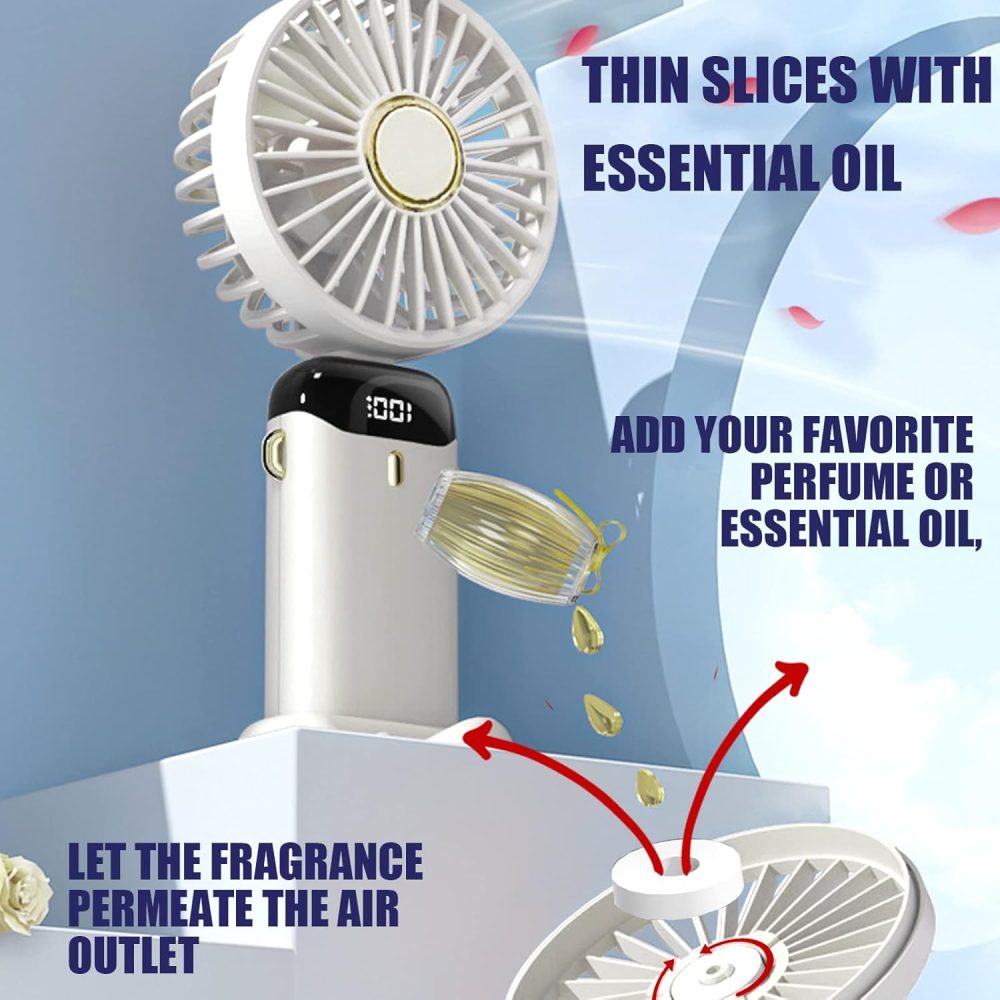 Jsdoin Hand Held Fan,Portable Handheld USB Rechargeable Fans with 5 Speeds,Battery Operated Mini Fan Foldable Desk Desktop Fans with LED Display for Home Office Bedroom Outdoor Travel (DarkBlue) - Image 10