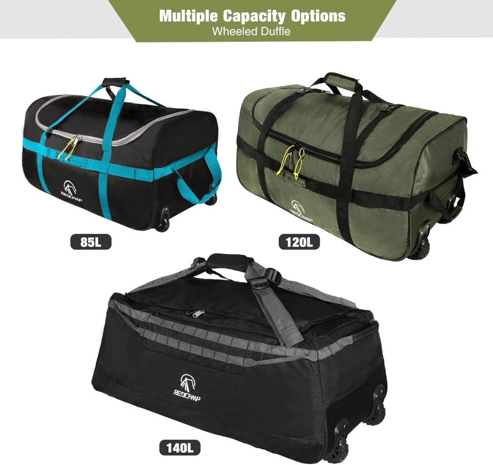 REDCAMP 120L Extra Large Holdall with Wheels, Foldable Wheeled Duffle Bag Travel Bag,Lightweight Waterproof Soft Suitcase Luggage with Rollers for Camping Sports Outdoor, Black - Image 15