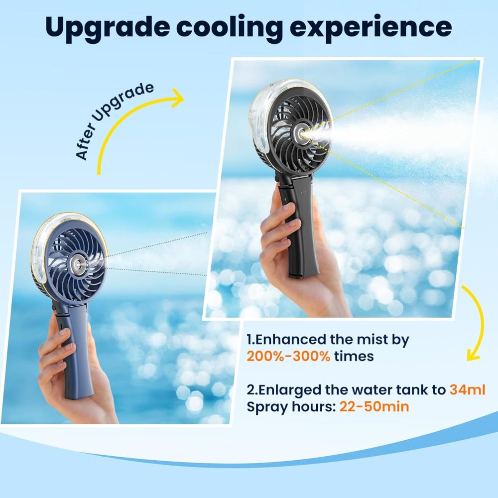 HandFan Upgraded Portable Handheld Misting Fan, Rechargeable Personal Mister Fan, Spray Water Mist Fans, Foldable Mini cooling Hand Fans for Summer Beach Travel Concerts, Gifts for Women(Royal Blue) - Image 73