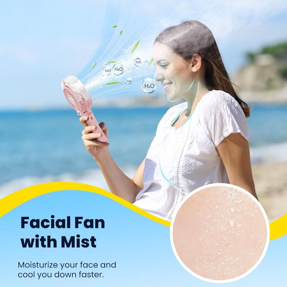 HandFan Upgraded Portable Handheld Misting Fan, Rechargeable Personal Mister Fan, Spray Water Mist Fans, Foldable Mini cooling Hand Fans for Summer Beach Travel Concerts, Gifts for Women(Royal Blue) - Image 13