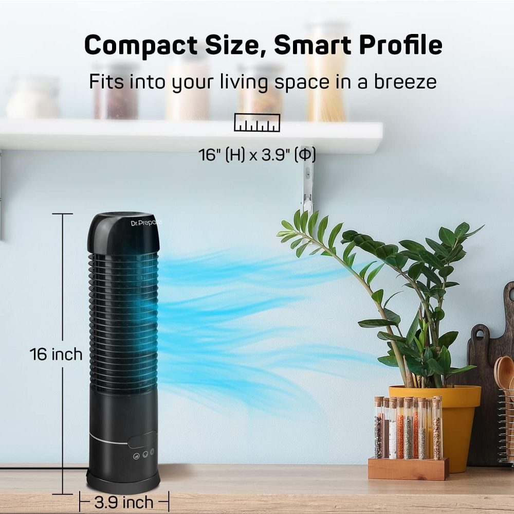 DR.PREPARE Oscillating Tower Fan with Touch Buttons, 3 Speeds and Timers, 70° Oscillation, Quiet Cooling, Personal Bladeless Fan for Bedroom Office Home, 16-Inch - Image 2
