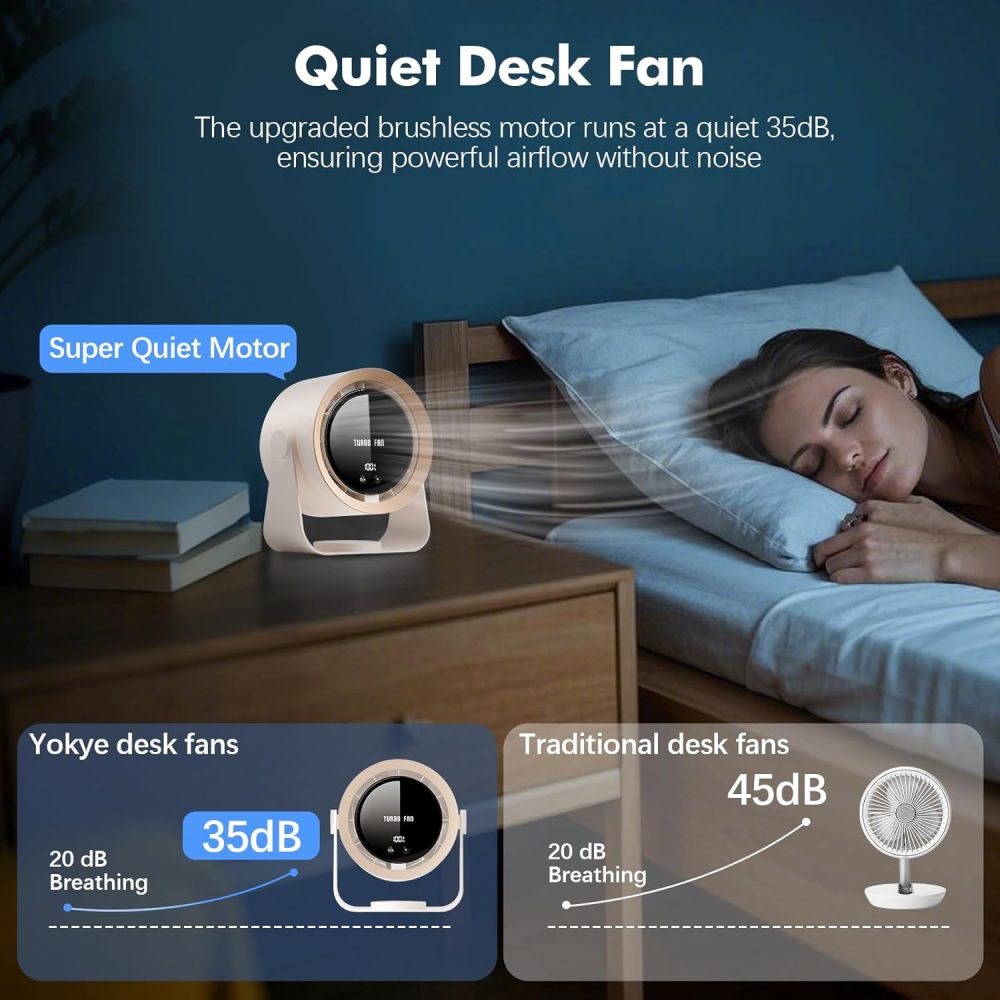 yokye Desk Fan, USB Desktop Fan with LED Display & Long Battery Life, 100 Speeds, 90° Adjustable Head Tilt, 3-in-1 Powerful Table Fan for Bedroom, Kitchen, Office, Home,Camping (Dark Gray) - Image 5
