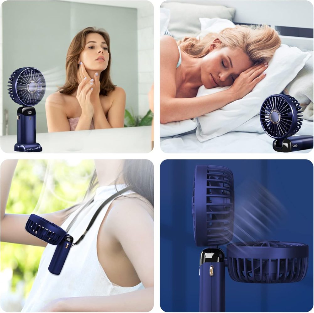 Jsdoin Hand Held Fan,Portable Handheld USB Rechargeable Fans with 5 Speeds,Battery Operated Mini Fan Foldable Desk Desktop Fans with LED Display for Home Office Bedroom Outdoor Travel (DarkBlue) - Image 19