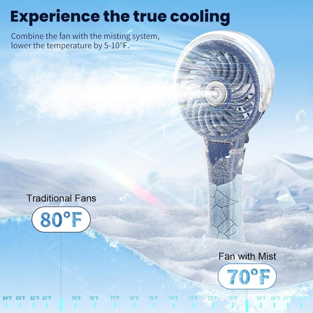 HandFan Upgraded Portable Handheld Misting Fan, Rechargeable Personal Mister Fan, Spray Water Mist Fans, Foldable Mini cooling Hand Fans for Summer Beach Travel Concerts, Gifts for Women(Royal Blue) - Image 67