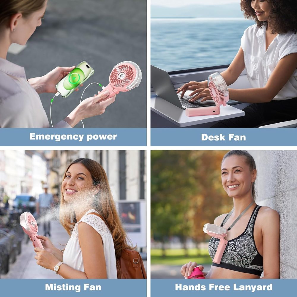 HandFan Upgraded Portable Handheld Misting Fan, Rechargeable Personal Mister Fan, Spray Water Mist Fans, Foldable Mini cooling Hand Fans for Summer Beach Travel Concerts, Gifts for Women(Royal Blue) - Image 23