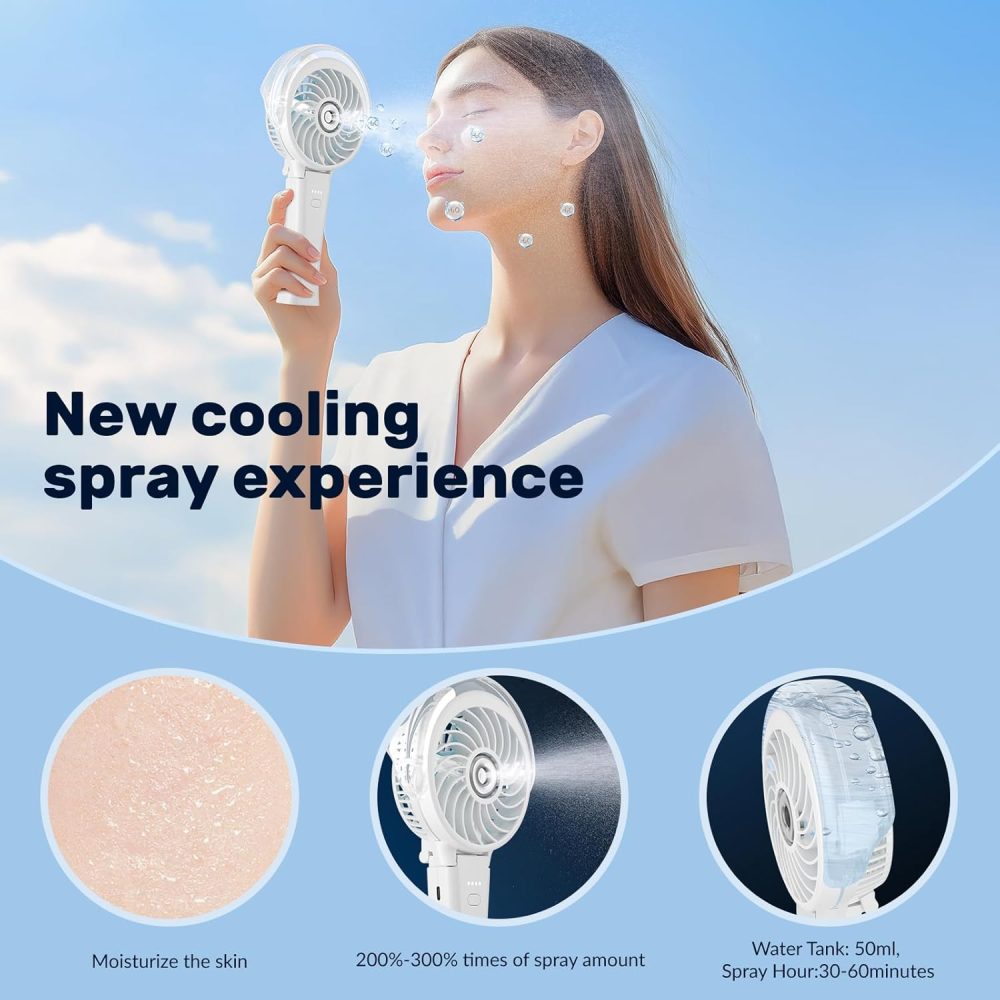 HandFan Upgraded Portable Handheld Misting Fan, Rechargeable Personal Mister Fan, Spray Water Mist Fans, Foldable Mini cooling Hand Fans for Summer Beach Travel Concerts, Gifts for Women(Royal Blue) - Image 18