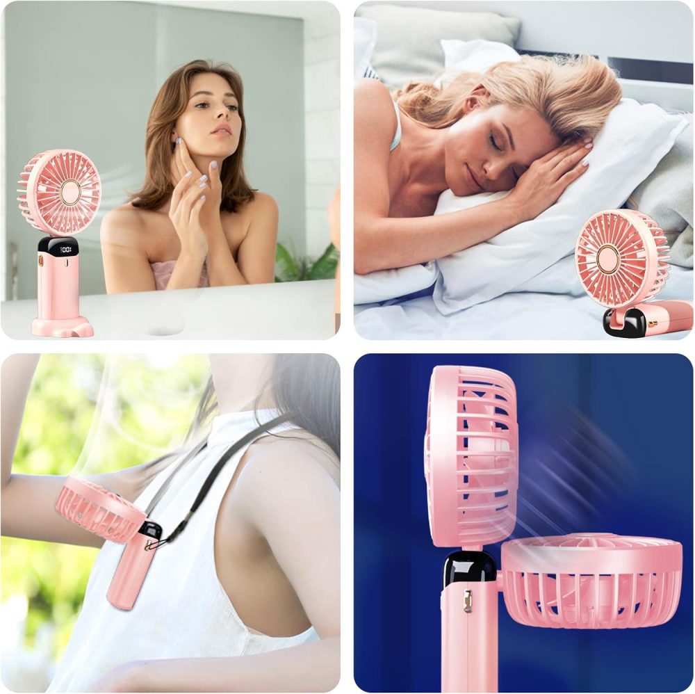 Jsdoin Hand Held Fan,Portable Handheld USB Rechargeable Fans with 5 Speeds,Battery Operated Mini Fan Foldable Desk Desktop Fans with LED Display for Home Office Bedroom Outdoor Travel (DarkBlue) - Image 5