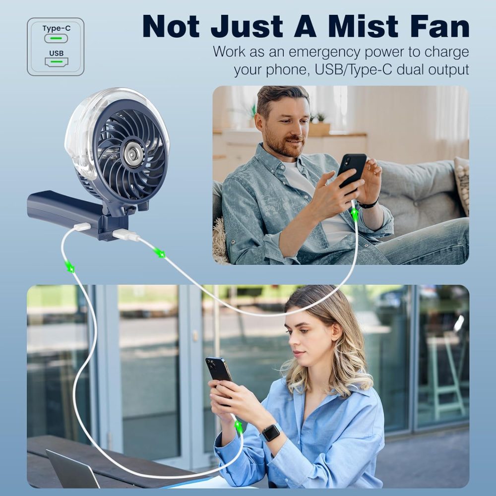HandFan Upgraded Portable Handheld Misting Fan, Rechargeable Personal Mister Fan, Spray Water Mist Fans, Foldable Mini cooling Hand Fans for Summer Beach Travel Concerts, Gifts for Women(Royal Blue) - Image 82