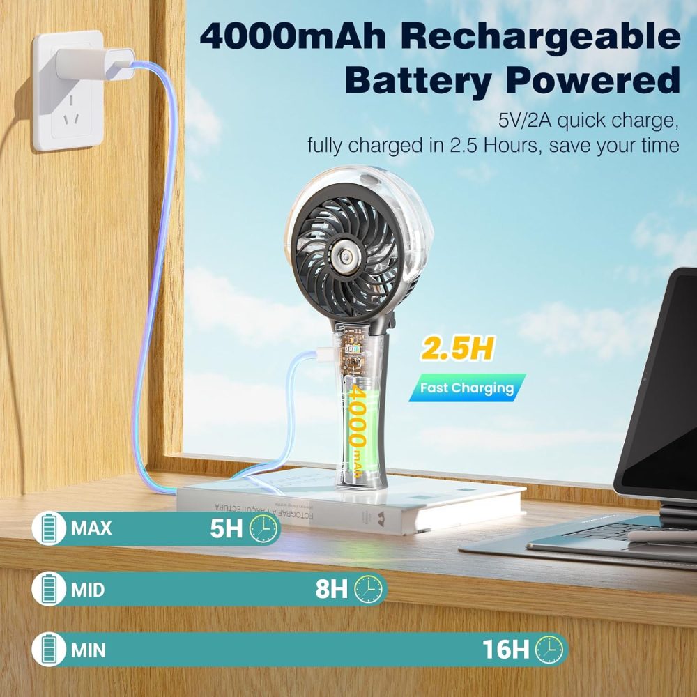 HandFan Upgraded Portable Handheld Misting Fan, Rechargeable Personal Mister Fan, Spray Water Mist Fans, Foldable Mini cooling Hand Fans for Summer Beach Travel Concerts, Gifts for Women(Royal Blue) - Image 55
