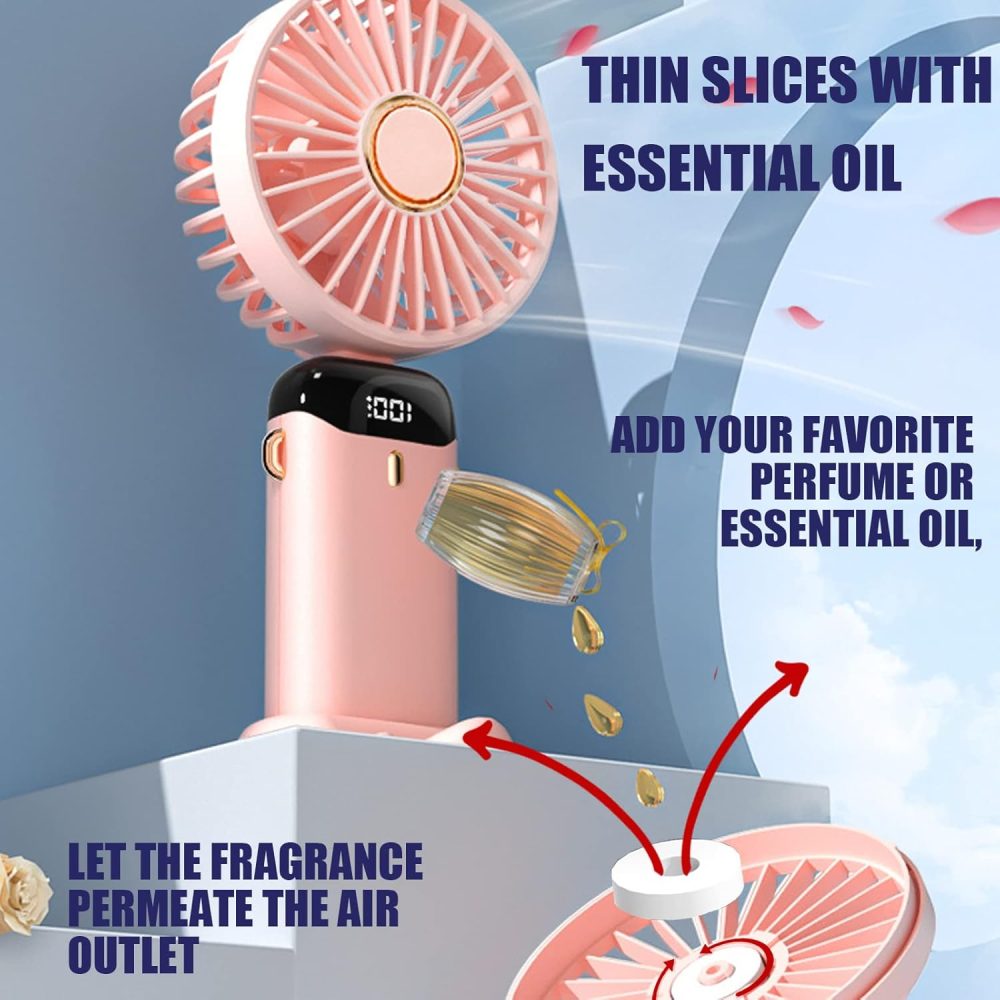 Jsdoin Hand Held Fan,Portable Handheld USB Rechargeable Fans with 5 Speeds,Battery Operated Mini Fan Foldable Desk Desktop Fans with LED Display for Home Office Bedroom Outdoor Travel (DarkBlue) - Image 3