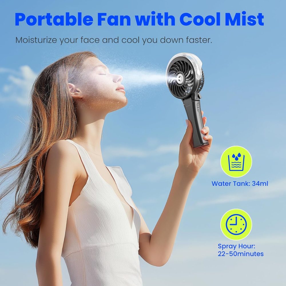 HandFan Upgraded Portable Handheld Misting Fan, Rechargeable Personal Mister Fan, Spray Water Mist Fans, Foldable Mini cooling Hand Fans for Summer Beach Travel Concerts, Gifts for Women(Royal Blue) - Image 5