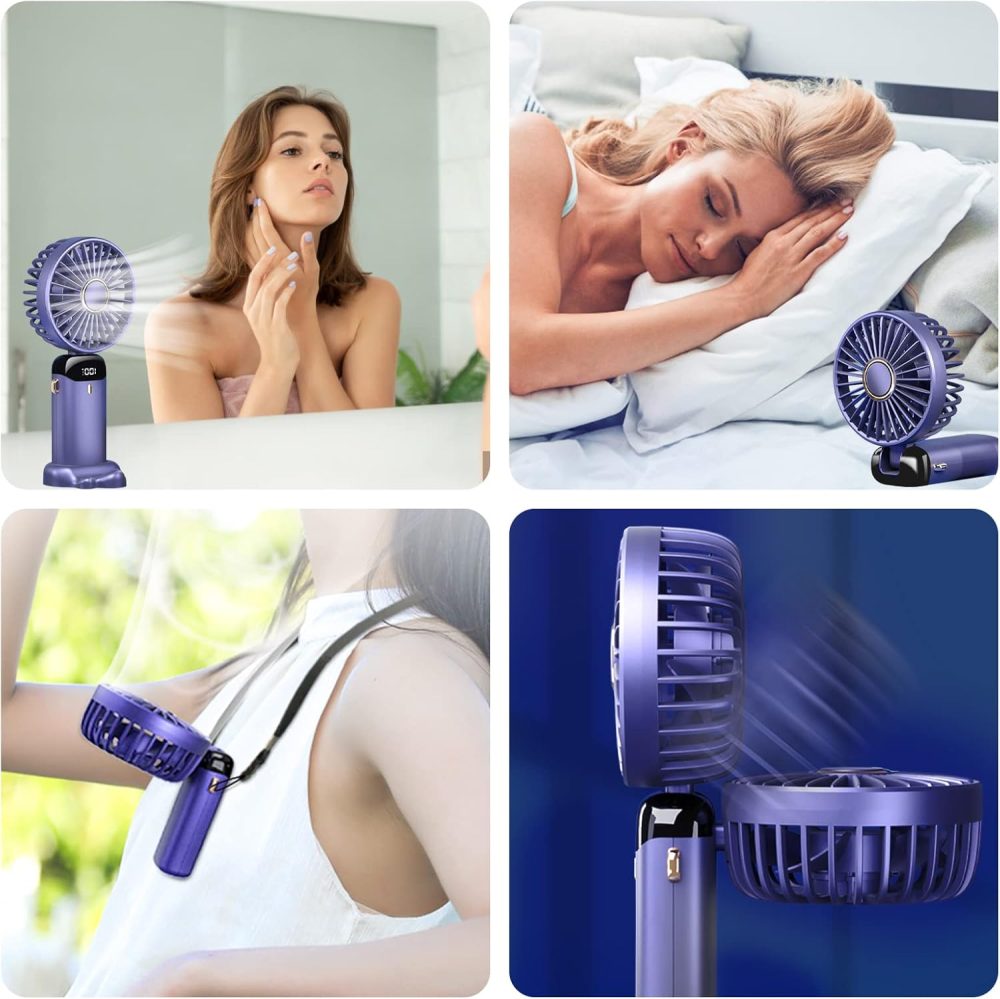 Jsdoin Hand Held Fan,Portable Handheld USB Rechargeable Fans with 5 Speeds,Battery Operated Mini Fan Foldable Desk Desktop Fans with LED Display for Home Office Bedroom Outdoor Travel (DarkBlue) - Image 26