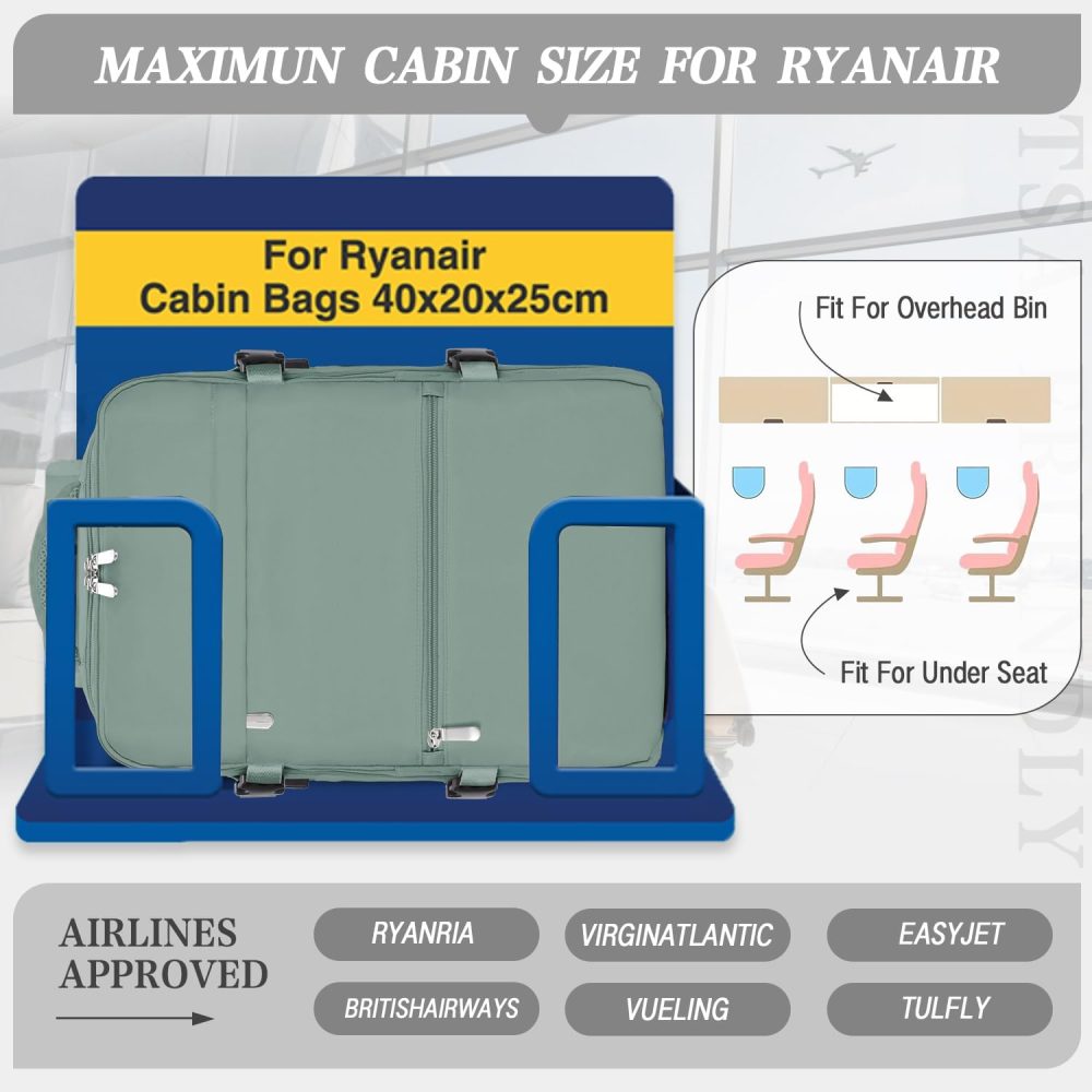 xlodea for Ryanair Cabin Bags 40x20x25 Underseat Cabin Bag Carry-ons Hand Luggage Bag Travel Backpack Cabin Size for Ryanair Backpack with Charging Port, Trolley Sleeve, Anti Theft Pocket - Image 24