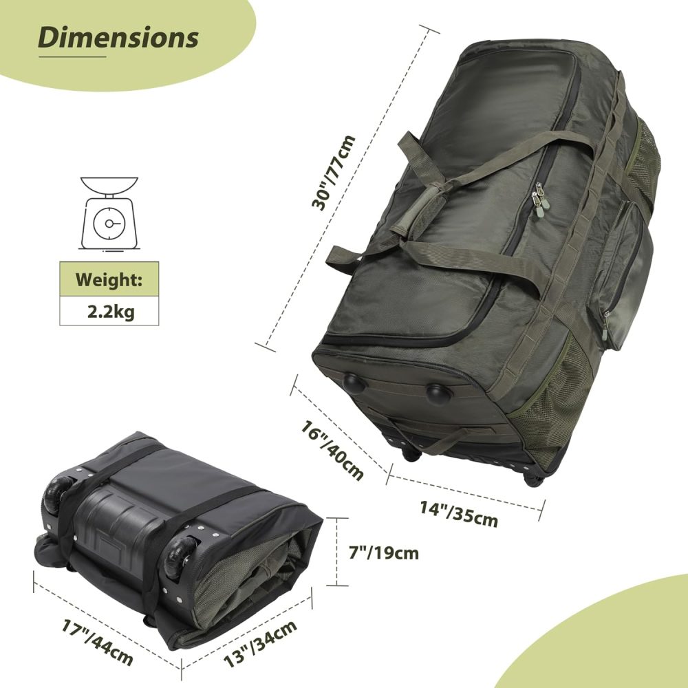 REDCAMP 120L Extra Large Holdall with Wheels, Foldable Wheeled Duffle Bag Travel Bag,Lightweight Waterproof Soft Suitcase Luggage with Rollers for Camping Sports Outdoor, Black - Image 37