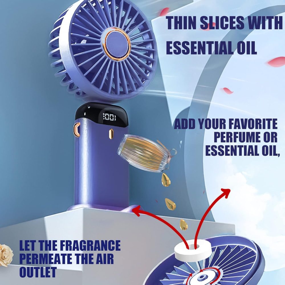 Jsdoin Hand Held Fan,Portable Handheld USB Rechargeable Fans with 5 Speeds,Battery Operated Mini Fan Foldable Desk Desktop Fans with LED Display for Home Office Bedroom Outdoor Travel (DarkBlue) - Image 24
