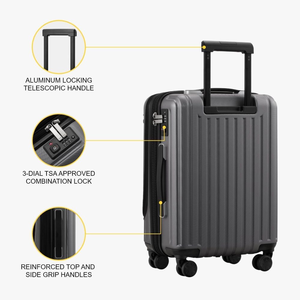 LEVEL8 Carry-on Suitcase 20-Inch with Laptop Compartment, Expandable Hand Luggage Case, ABS+PC Hardshell Spinner Trolley Lightweight 4 Wheels Cabin Size with TSA, Grey - Image 52