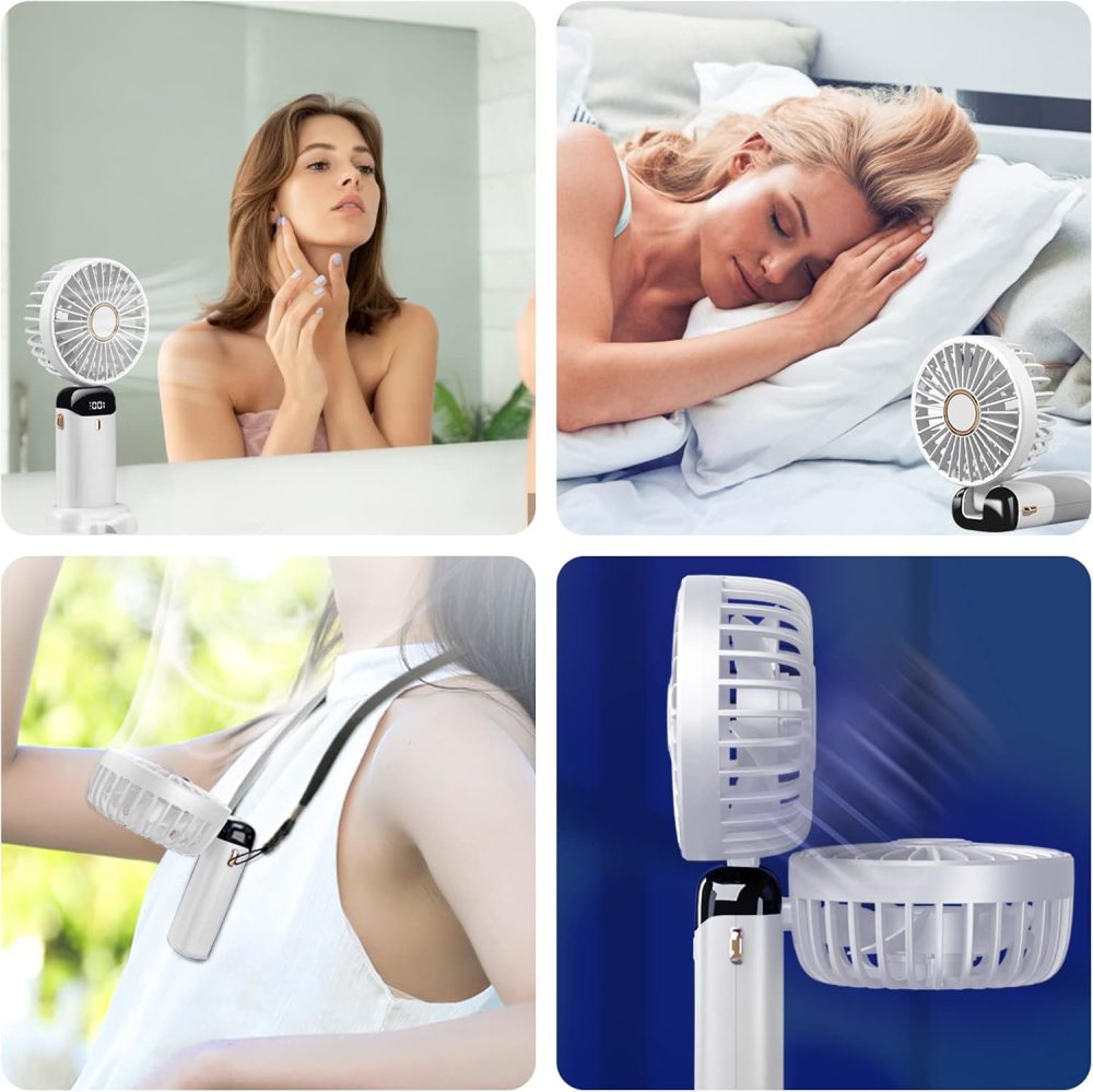 Jsdoin Hand Held Fan,Portable Handheld USB Rechargeable Fans with 5 Speeds,Battery Operated Mini Fan Foldable Desk Desktop Fans with LED Display for Home Office Bedroom Outdoor Travel (DarkBlue) - Image 12