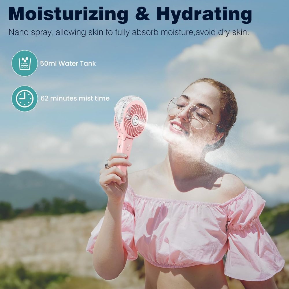 HandFan Upgraded Portable Handheld Misting Fan, Rechargeable Personal Mister Fan, Spray Water Mist Fans, Foldable Mini cooling Hand Fans for Summer Beach Travel Concerts, Gifts for Women(Royal Blue) - Image 20