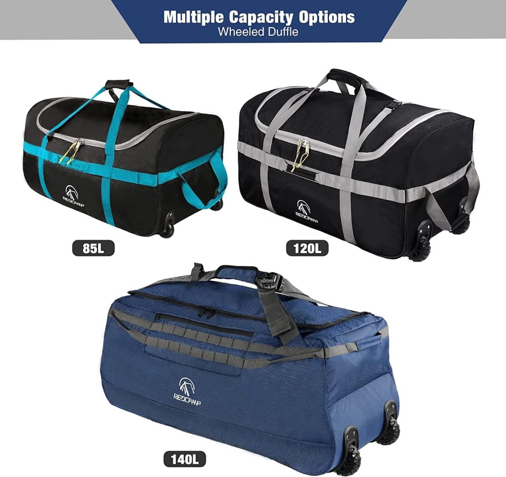 REDCAMP 120L Extra Large Holdall with Wheels, Foldable Wheeled Duffle Bag Travel Bag,Lightweight Waterproof Soft Suitcase Luggage with Rollers for Camping Sports Outdoor, Black - Image 9
