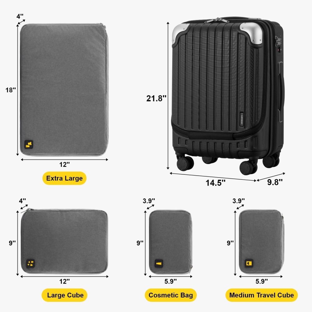 LEVEL8 Carry-on Suitcase 20-Inch with Laptop Compartment, Expandable Hand Luggage Case, ABS+PC Hardshell Spinner Trolley Lightweight 4 Wheels Cabin Size with TSA, Grey - Image 39
