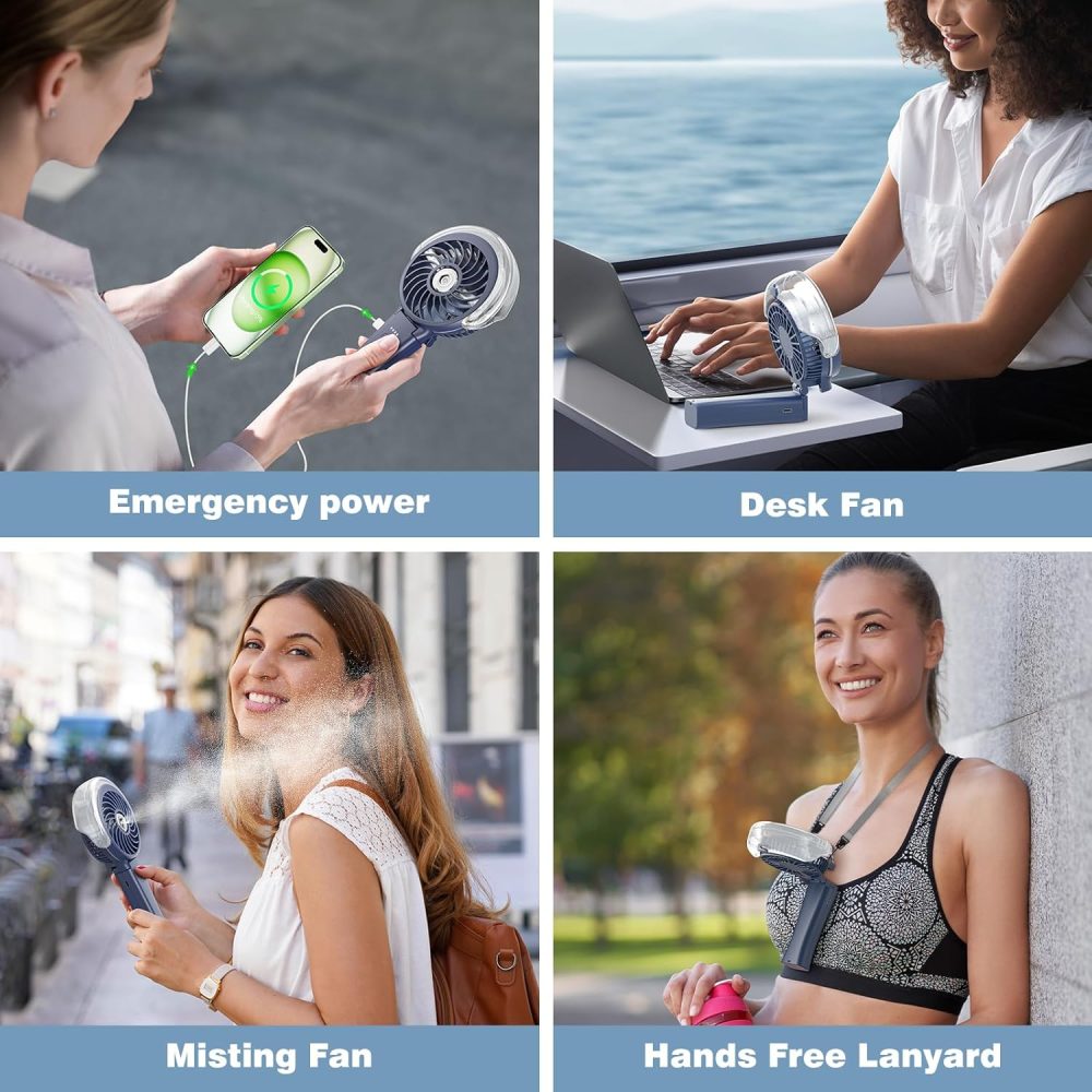 HandFan Upgraded Portable Handheld Misting Fan, Rechargeable Personal Mister Fan, Spray Water Mist Fans, Foldable Mini cooling Hand Fans for Summer Beach Travel Concerts, Gifts for Women(Royal Blue) - Image 86