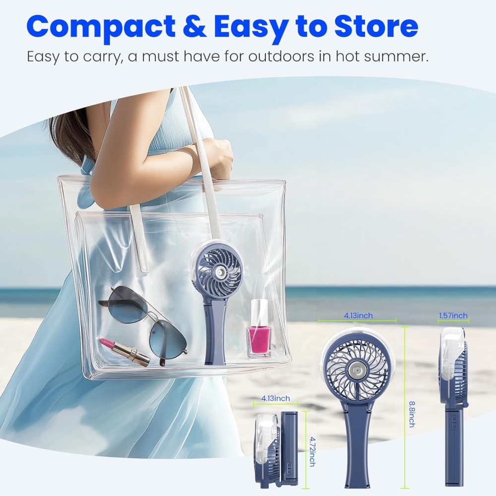HandFan Upgraded Portable Handheld Misting Fan, Rechargeable Personal Mister Fan, Spray Water Mist Fans, Foldable Mini cooling Hand Fans for Summer Beach Travel Concerts, Gifts for Women(Royal Blue) - Image 42