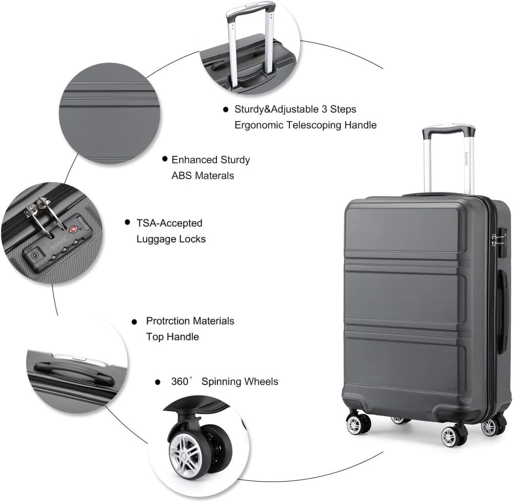 Kono Fashion Hand Luggage Lightweight ABS Hard Shell Trolley Travel Suitcase - Image 136