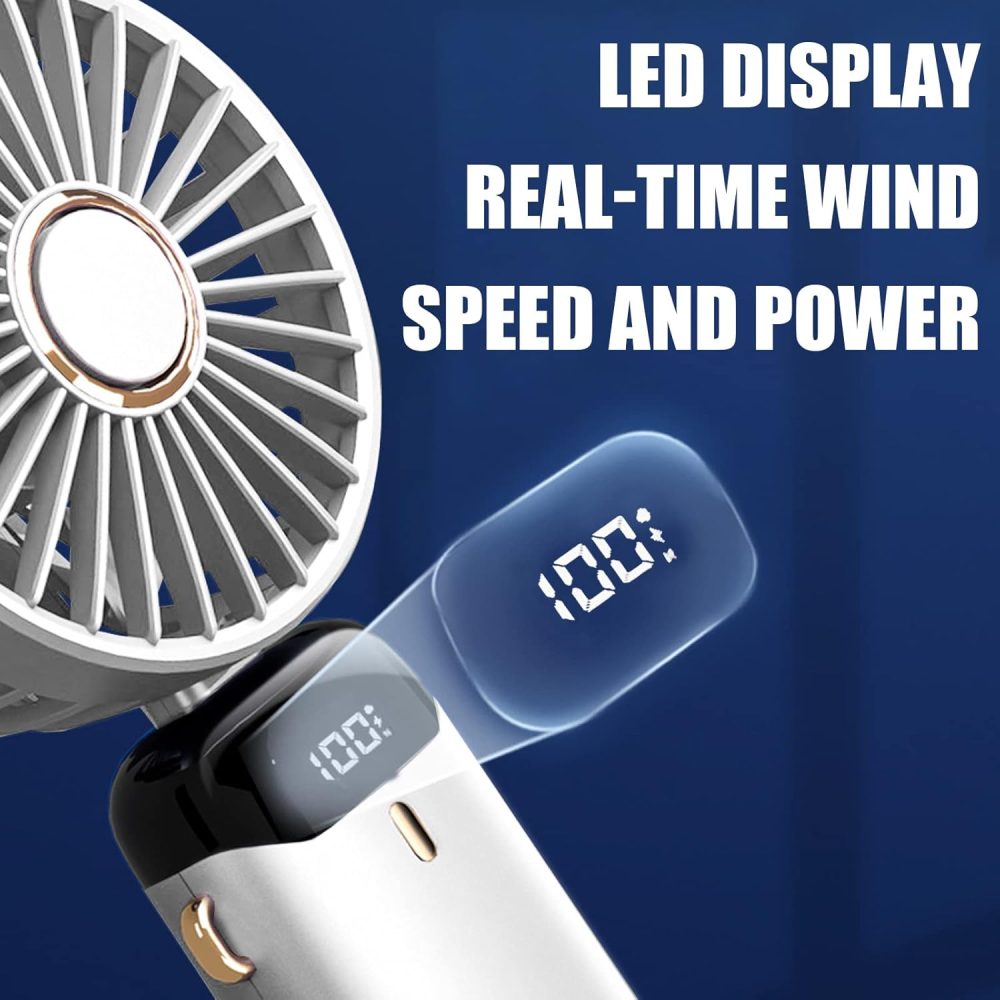 Jsdoin Hand Held Fan,Portable Handheld USB Rechargeable Fans with 5 Speeds,Battery Operated Mini Fan Foldable Desk Desktop Fans with LED Display for Home Office Bedroom Outdoor Travel (DarkBlue) - Image 9