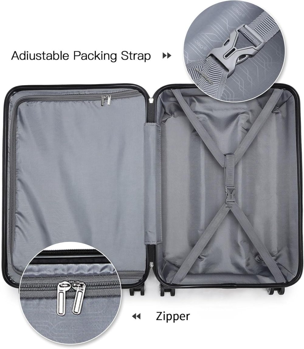 Kono Fashion Hand Luggage Lightweight ABS Hard Shell Trolley Travel Suitcase - Image 140