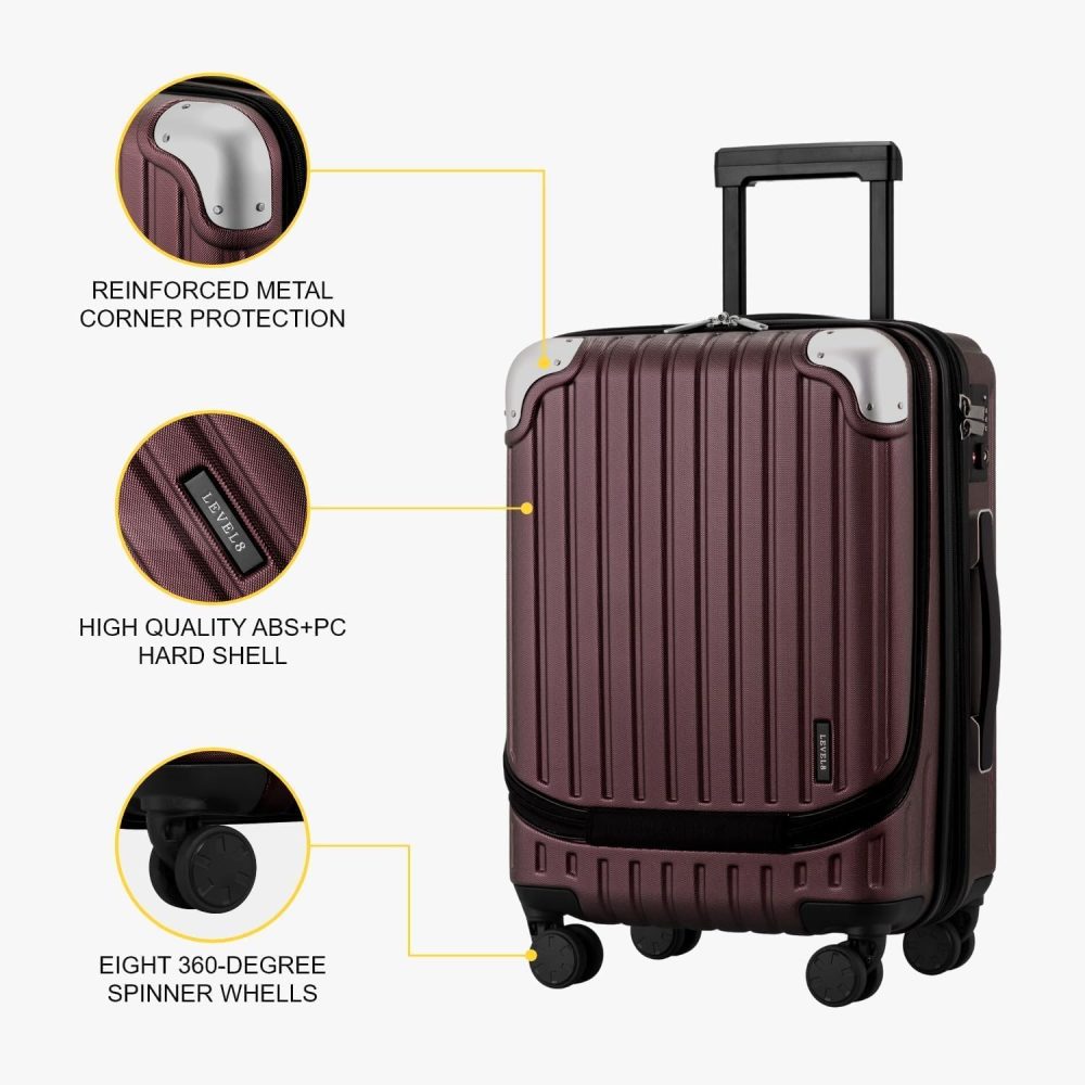 LEVEL8 Carry-on Suitcase 20-Inch with Laptop Compartment, Expandable Hand Luggage Case, ABS+PC Hardshell Spinner Trolley Lightweight 4 Wheels Cabin Size with TSA, Grey - Image 77