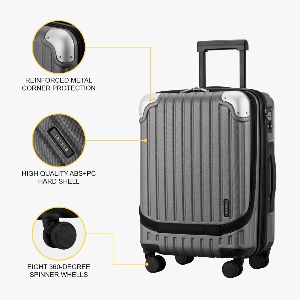LEVEL8 Carry-on Suitcase 20-Inch with Laptop Compartment, Expandable Hand Luggage Case, ABS+PC Hardshell Spinner Trolley Lightweight 4 Wheels Cabin Size with TSA, Grey - Image 51