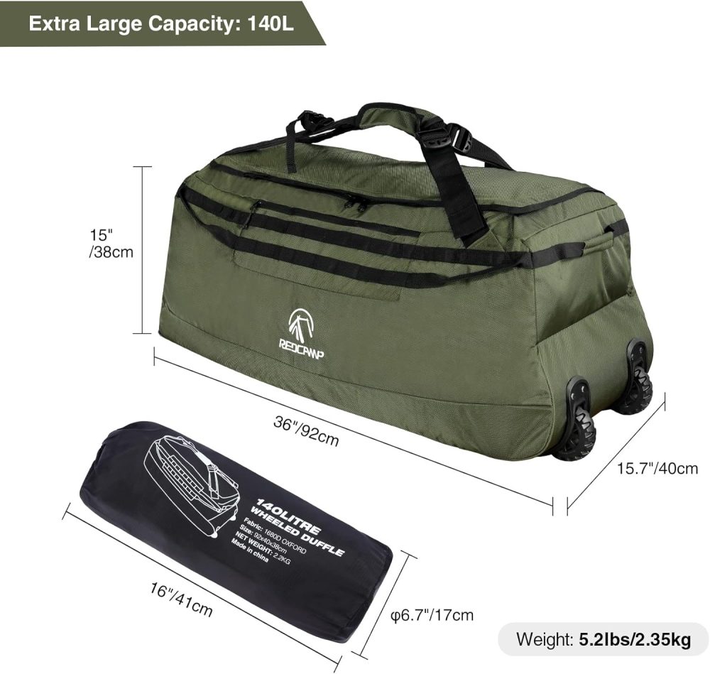 REDCAMP 120L Extra Large Holdall with Wheels, Foldable Wheeled Duffle Bag Travel Bag,Lightweight Waterproof Soft Suitcase Luggage with Rollers for Camping Sports Outdoor, Black - Image 28