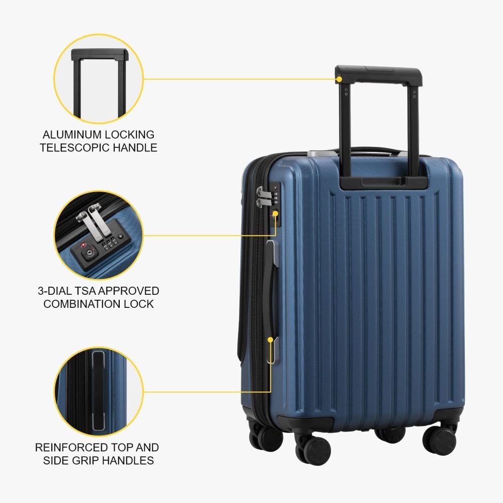 LEVEL8 Carry-on Suitcase 20-Inch with Laptop Compartment, Expandable Hand Luggage Case, ABS+PC Hardshell Spinner Trolley Lightweight 4 Wheels Cabin Size with TSA, Grey - Image 97