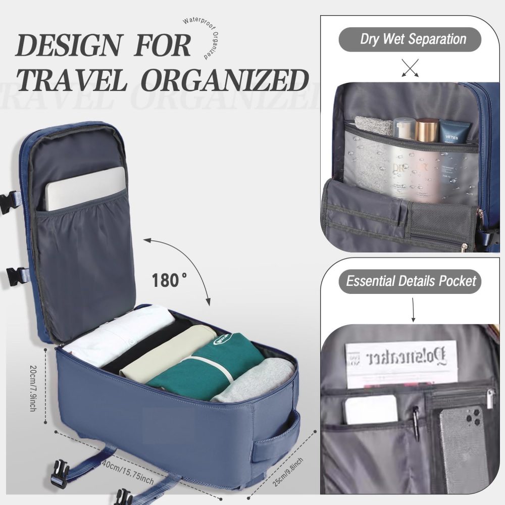 xlodea for Ryanair Cabin Bags 40x20x25 Underseat Cabin Bag Carry-ons Hand Luggage Bag Travel Backpack Cabin Size for Ryanair Backpack with Charging Port, Trolley Sleeve, Anti Theft Pocket - Image 3
