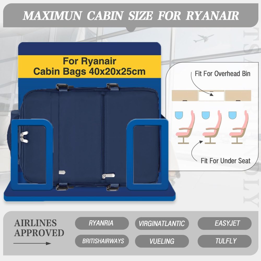 xlodea for Ryanair Cabin Bags 40x20x25 Underseat Cabin Bag Carry-ons Hand Luggage Bag Travel Backpack Cabin Size for Ryanair Backpack with Charging Port, Trolley Sleeve, Anti Theft Pocket - Image 17