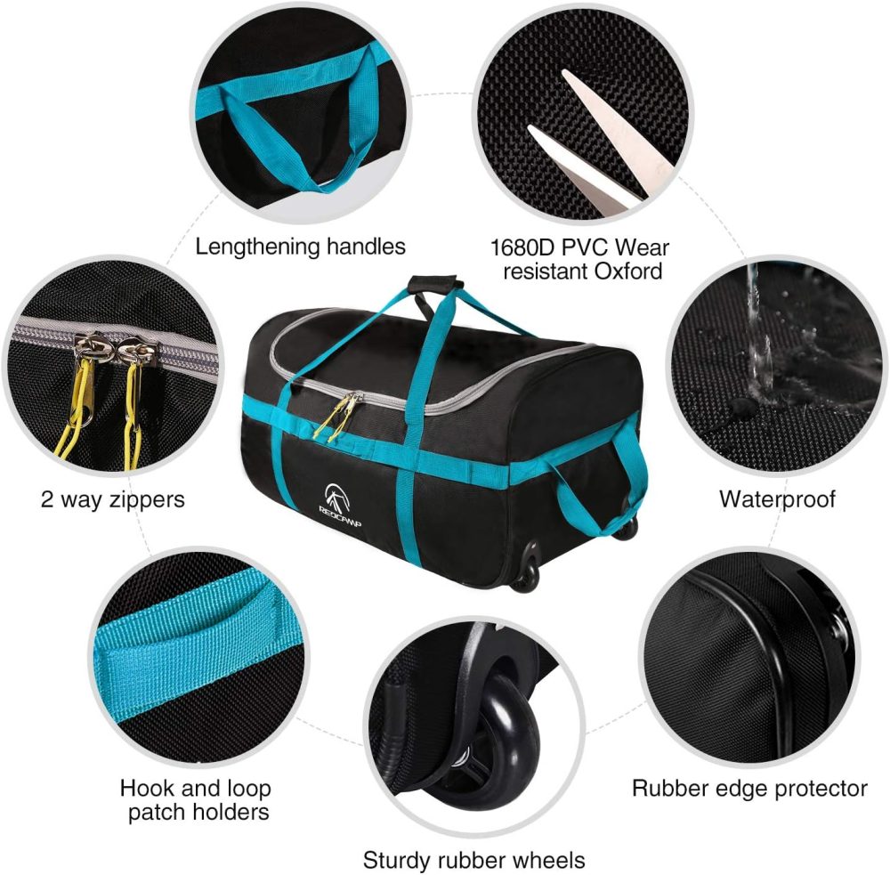 REDCAMP 120L Extra Large Holdall with Wheels, Foldable Wheeled Duffle Bag Travel Bag,Lightweight Waterproof Soft Suitcase Luggage with Rollers for Camping Sports Outdoor, Black - Image 48