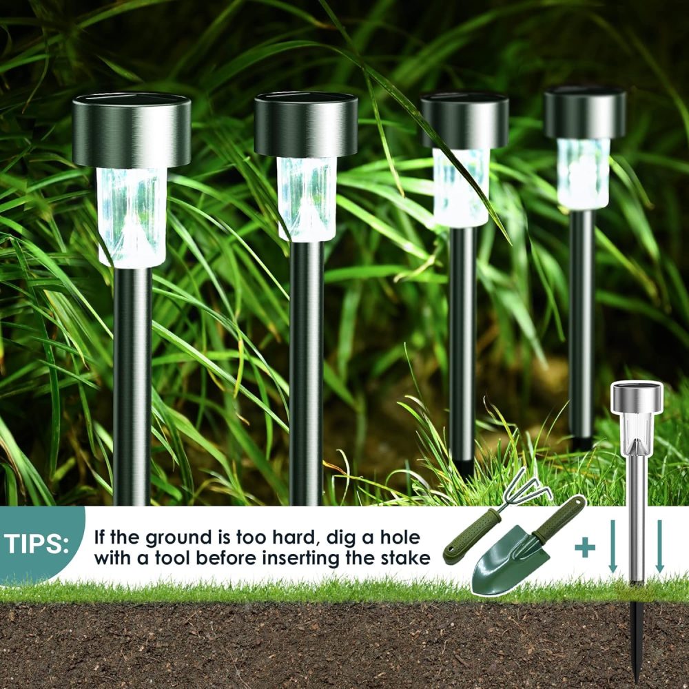 GIGALUMI Solar Lights Outdoor Garden Waterproof,12 Pack,Stainless Steel LED Solar Garden Lights for Patio, Lawn, Yard and Landscape Decor, Cold White - Image 14