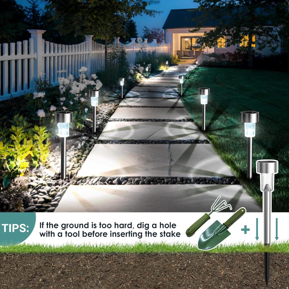 GIGALUMI Solar Lights Outdoor Garden Waterproof,12 Pack,Stainless Steel LED Solar Garden Lights for Patio, Lawn, Yard and Landscape Decor, Cold White - Image 3