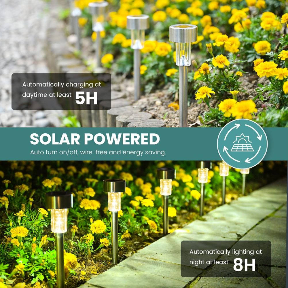 GIGALUMI Solar Lights Outdoor Garden Waterproof,12 Pack,Stainless Steel LED Solar Garden Lights for Patio, Lawn, Yard and Landscape Decor, Cold White - Image 21
