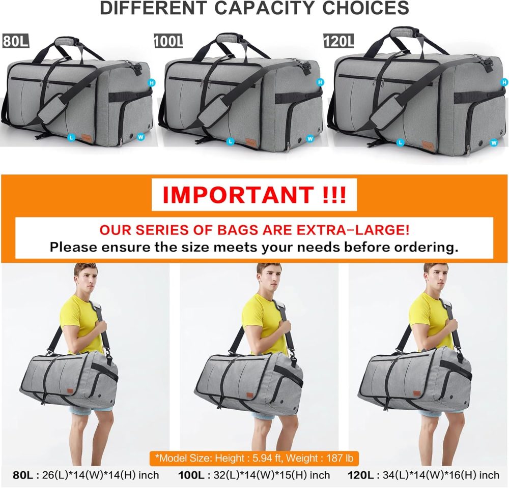 Urtala Travel Duffel Bag for Men & Women, 120L Holdall Bag Foldable Weekend Overnight Bag with Shoe Compartment & Shoulder Strap, Lightweight Waterproof - Image 13