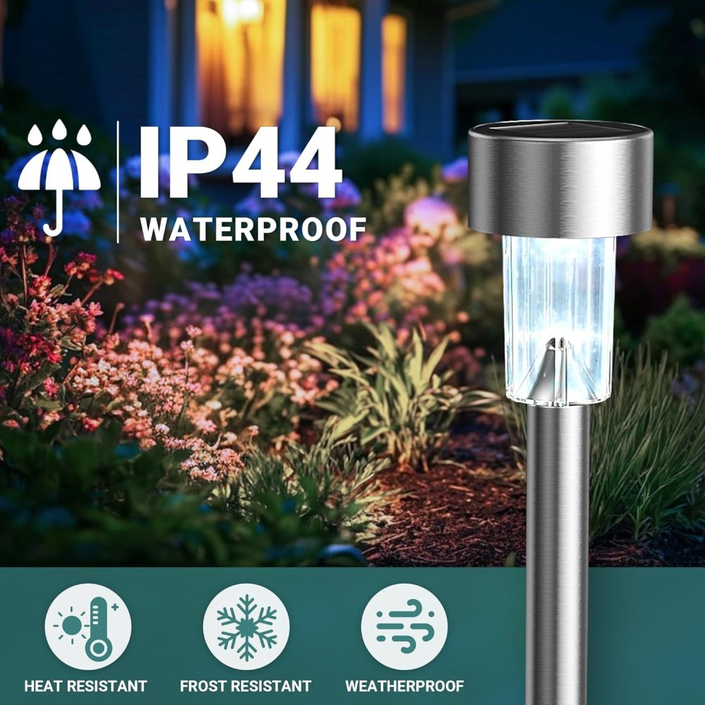 GIGALUMI Solar Lights Outdoor Garden Waterproof,12 Pack,Stainless Steel LED Solar Garden Lights for Patio, Lawn, Yard and Landscape Decor, Cold White - Image 4