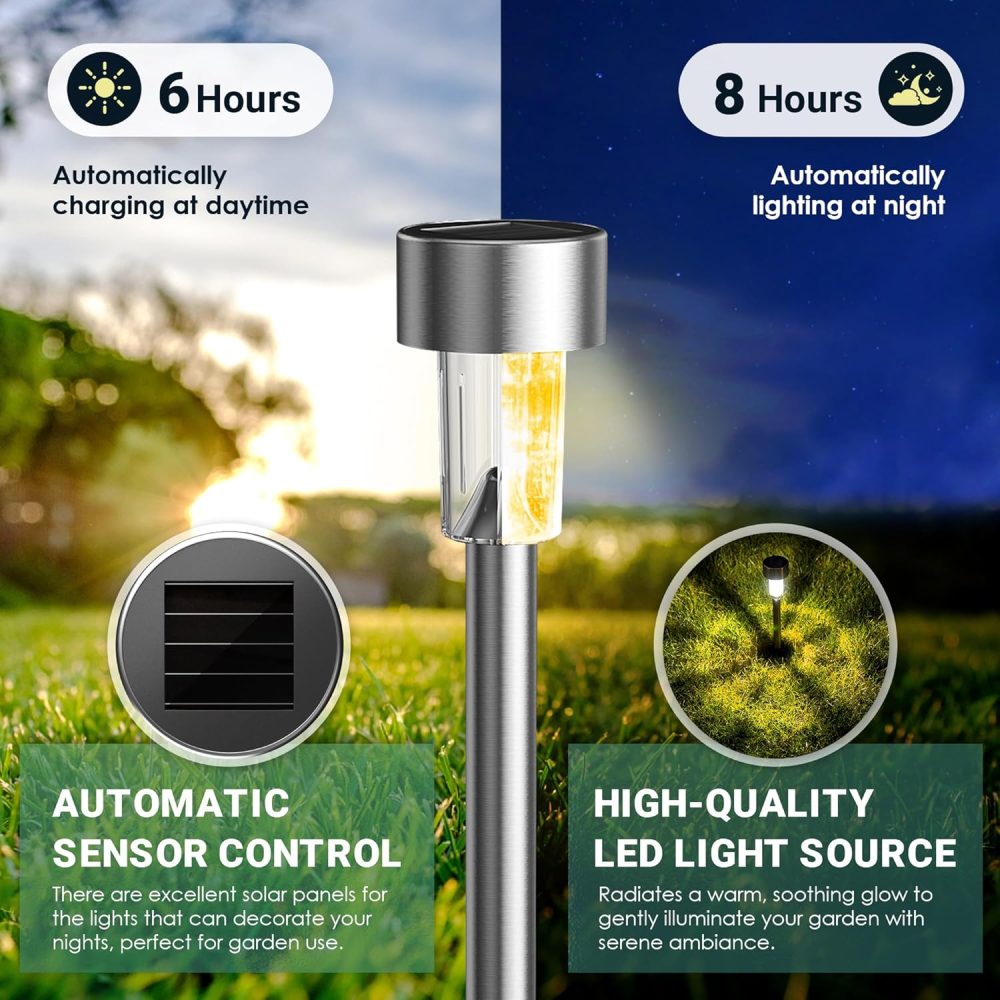 GIGALUMI Solar Lights Outdoor Garden Waterproof,12 Pack,Stainless Steel LED Solar Garden Lights for Patio, Lawn, Yard and Landscape Decor, Cold White - Image 51