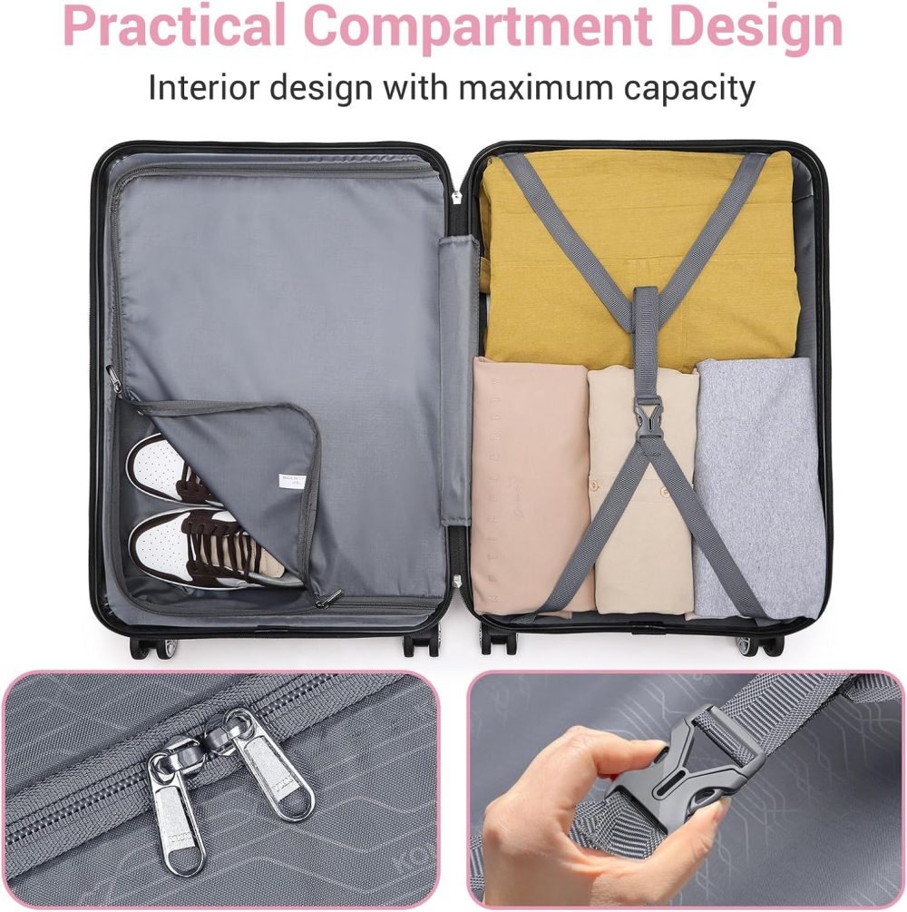 Kono Fashion Hand Luggage Lightweight ABS Hard Shell Trolley Travel Suitcase - Image 80