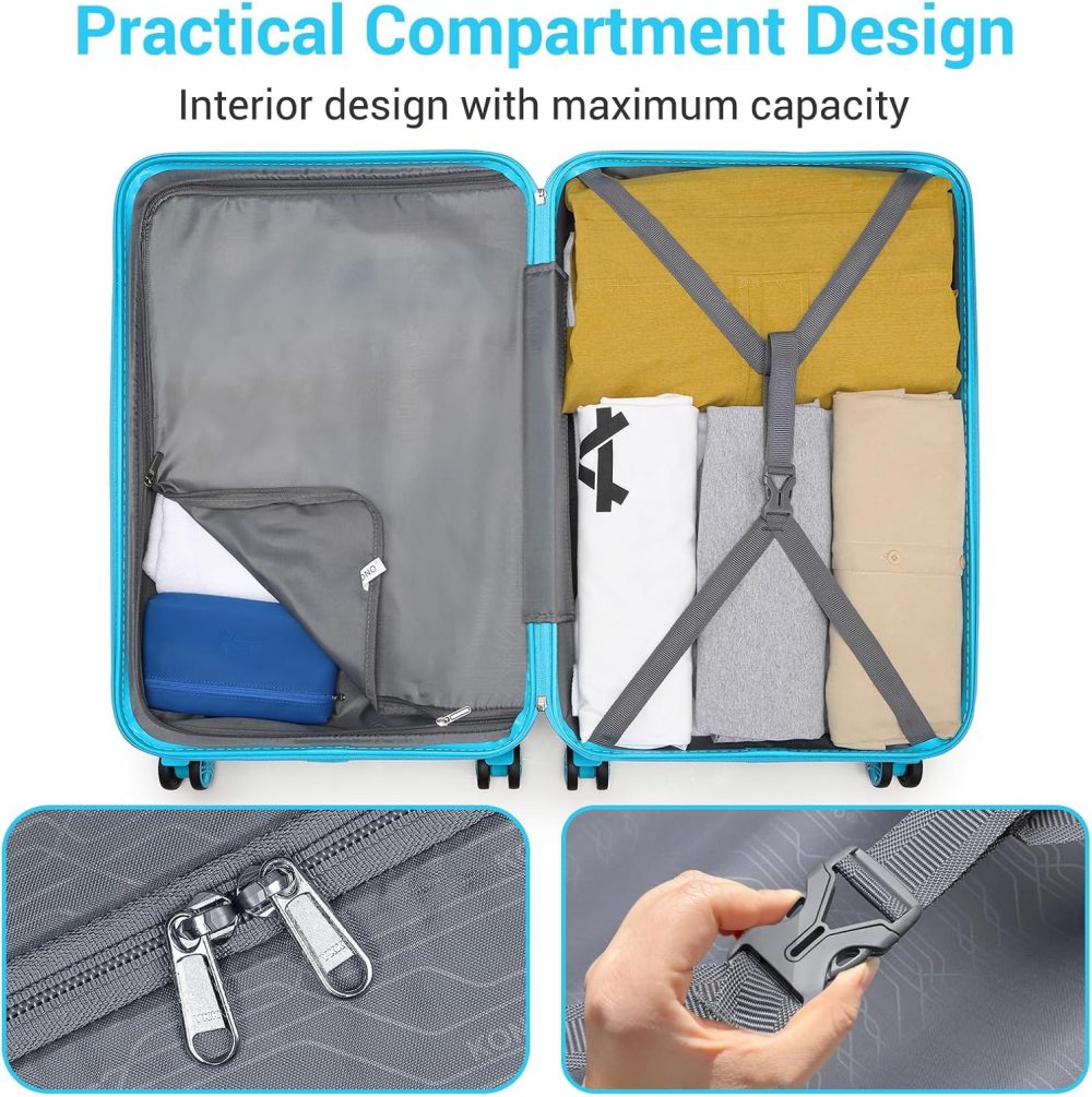 Kono Fashion Hand Luggage Lightweight ABS Hard Shell Trolley Travel Suitcase - Image 7