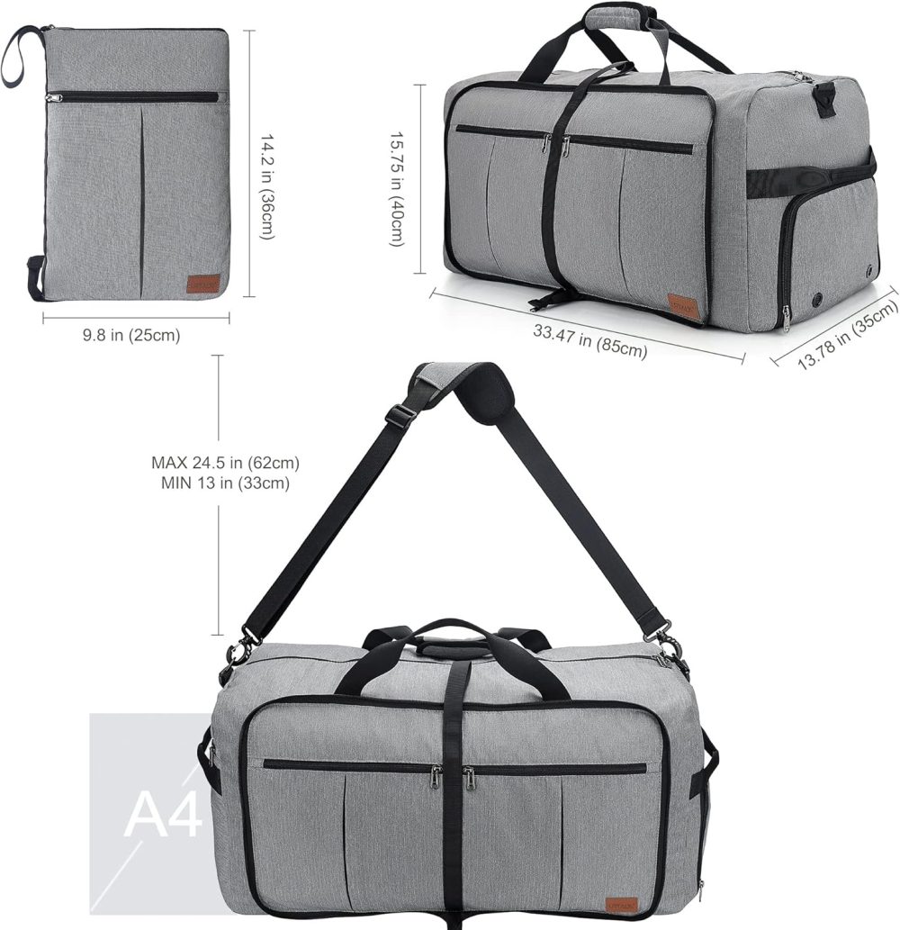 Urtala Travel Duffel Bag for Men & Women, 120L Holdall Bag Foldable Weekend Overnight Bag with Shoe Compartment & Shoulder Strap, Lightweight Waterproof - Image 10