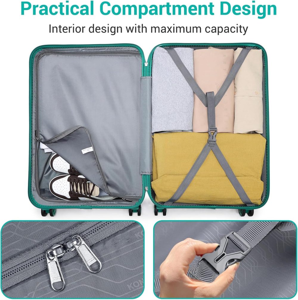 Kono Fashion Hand Luggage Lightweight ABS Hard Shell Trolley Travel Suitcase - Image 126