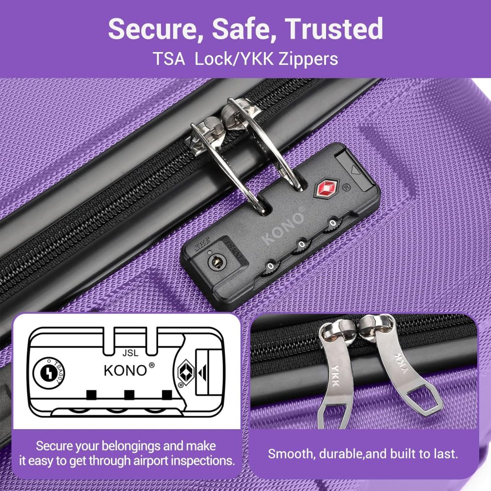 Kono Fashion Hand Luggage Lightweight ABS Hard Shell Trolley Travel Suitcase - Image 101